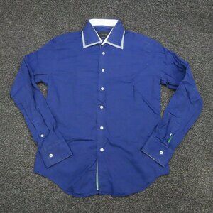 Zara Black Tag Shirt Adult Large Blue Slim Fit Button Up Long Sleeve Mens